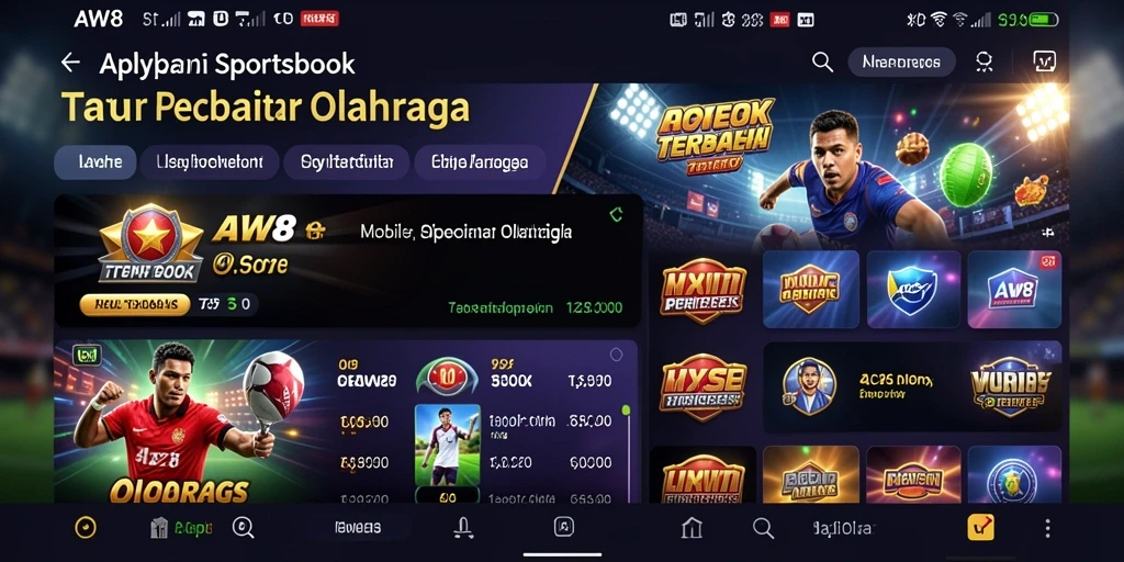 Tampilan utama AW8 menampilkan berbagai opsi taruhan olahraga.