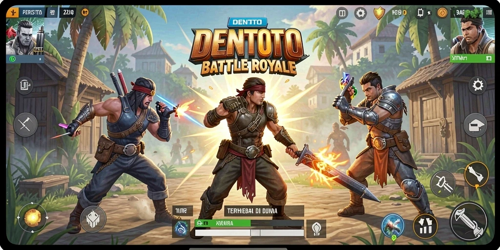 Screenshot DENTOTO menampilkan momen intens dari pertempuran Battle Royale.
