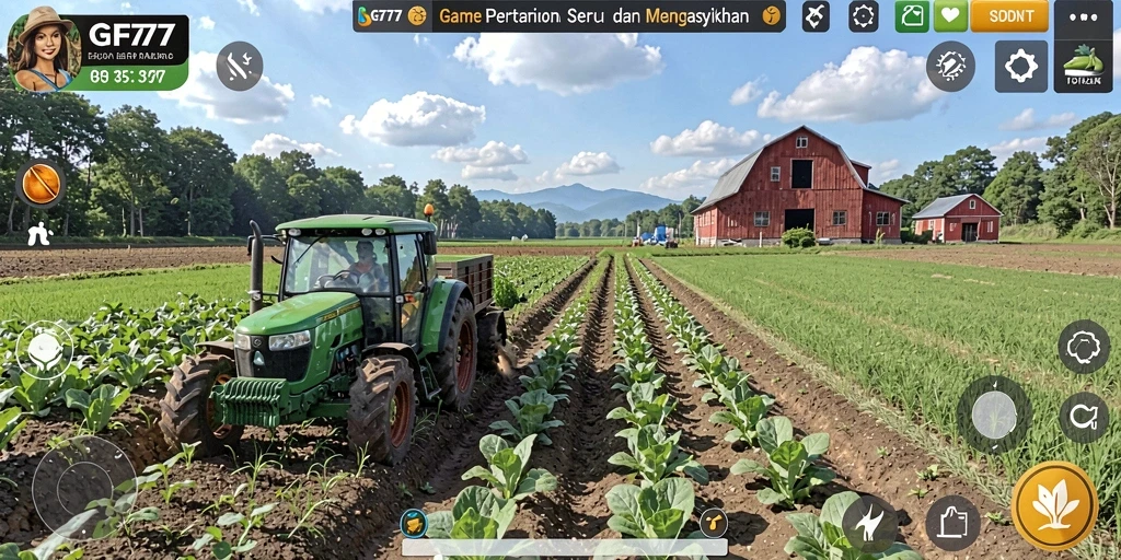 Screenshot GF777 menampilkan gameplay seru saat bertani di ladang.