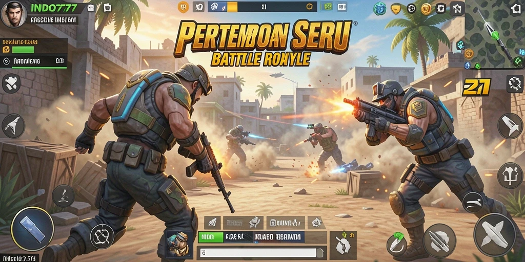 Tangkapan layar menampilkan pertempuran intens dalam game Battle Royale.