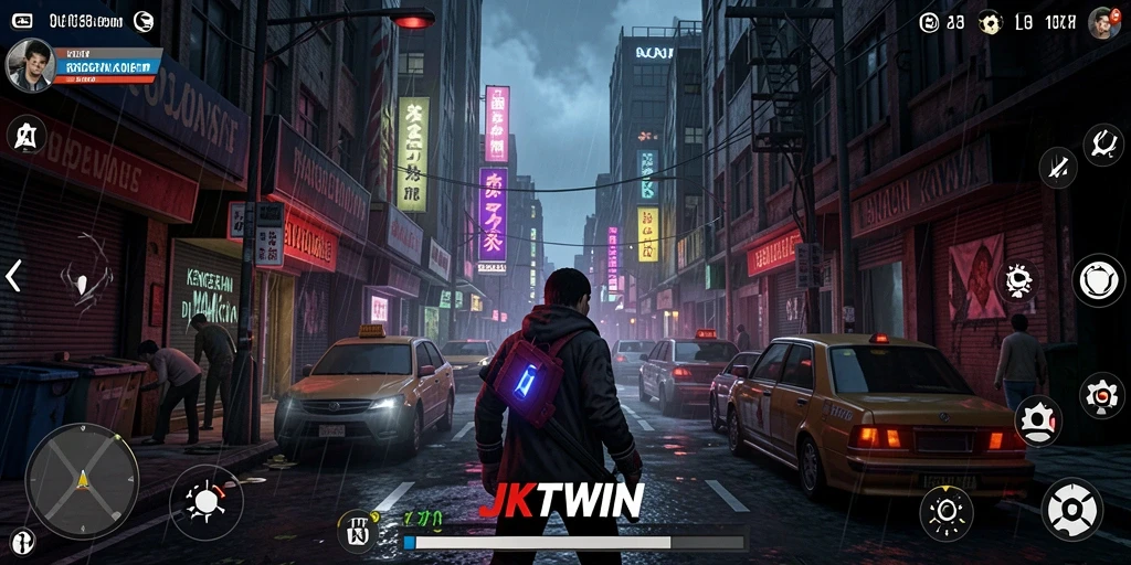 Tampilan gameplay JKTWIN yang menegangkan dan menyeramkan.