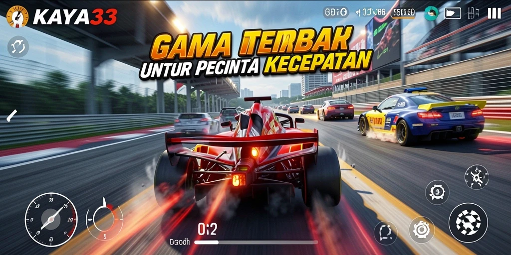 Gameplay KAYA33 yang mendebarkan dengan aksi balap penuh kecepatan.