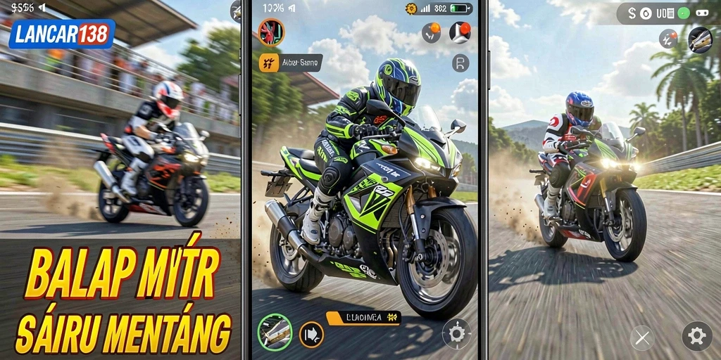 Tampilan gameplay menegangkan dari LANCAR138 dengan aksi balap motor.