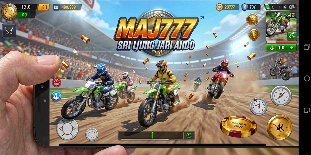 Screenshot gameplay MAJ777 menampilkan aksi balapan mendebarkan.