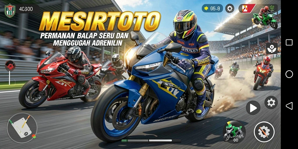 Tampilan gameplay seru dalam balapan motor yang mendebarkan.