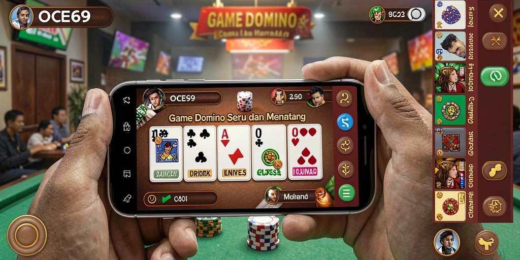 Screenshot gameplay OCE69 menampilkan aksi seru dalam permainan domino.