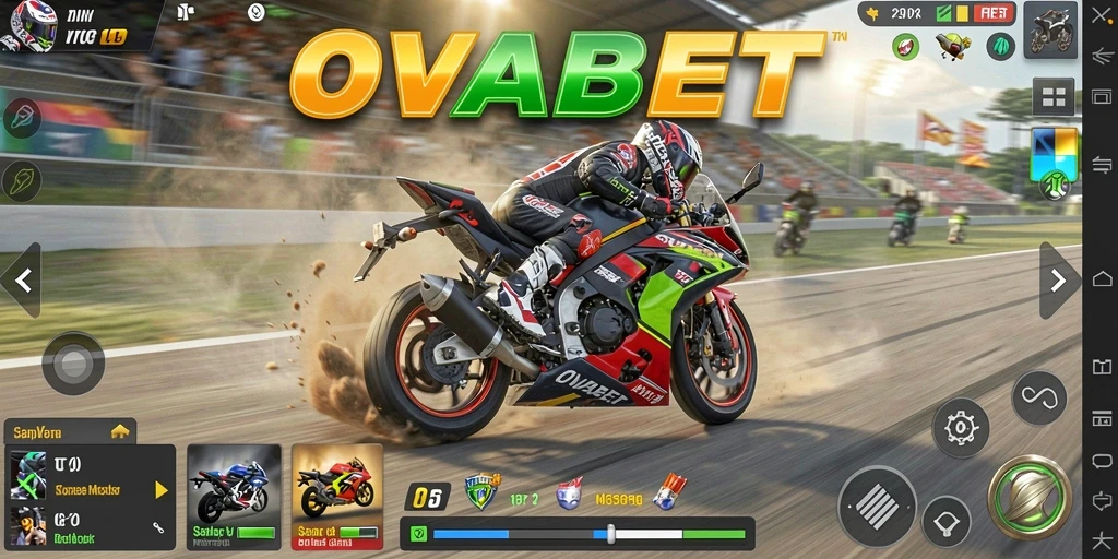 Tampilan gameplay balap motor yang menegangkan di OVABET.