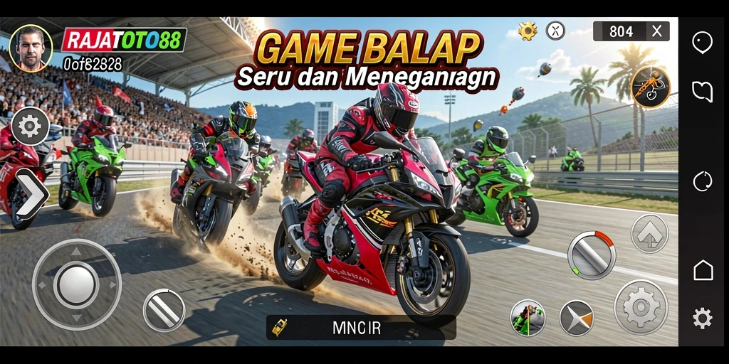 Gameplay seru balap motor di RAJATOTO88 dengan trek menantang.