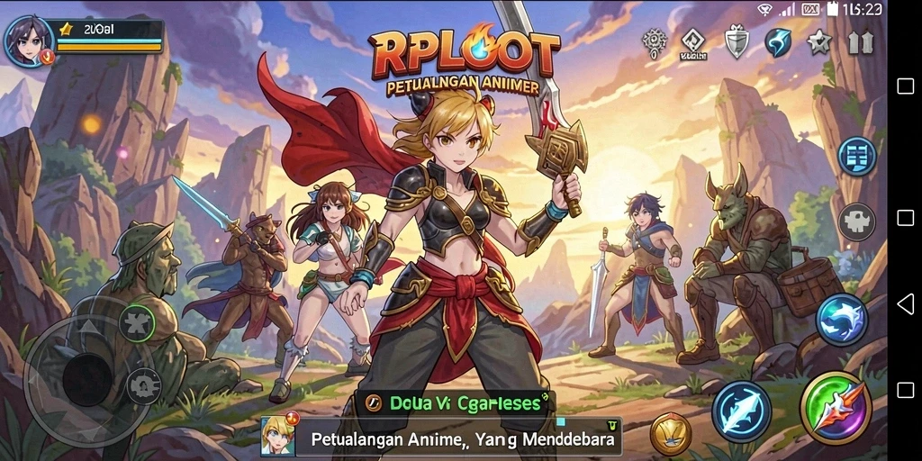 Tampilan visual menarik dari gameplay RPLOOT dengan karakter anime.