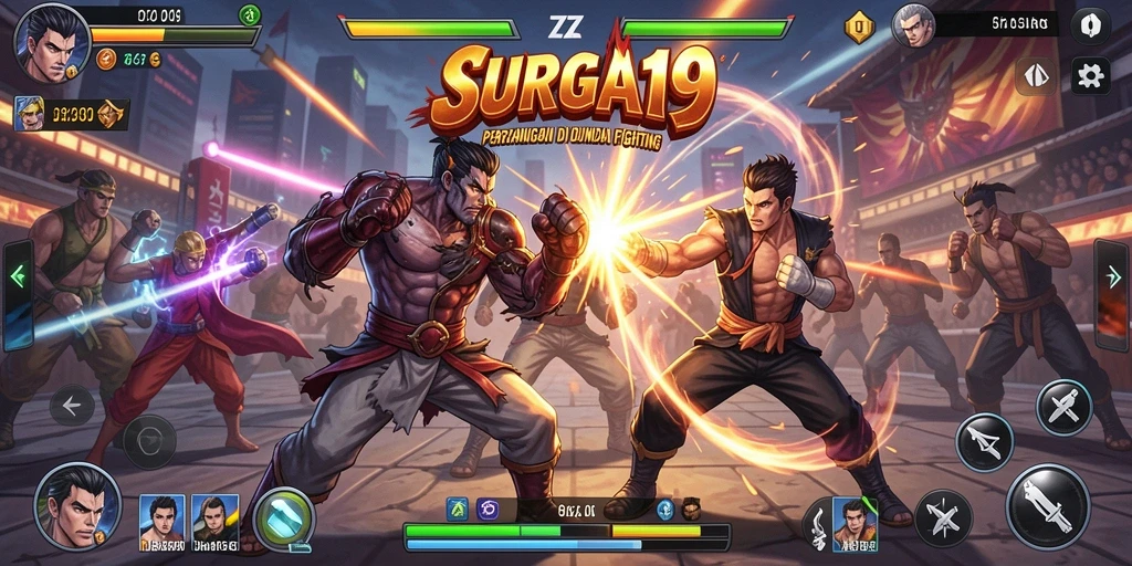 Tampilan gameplay seru dalam pertarungan SURGA19.