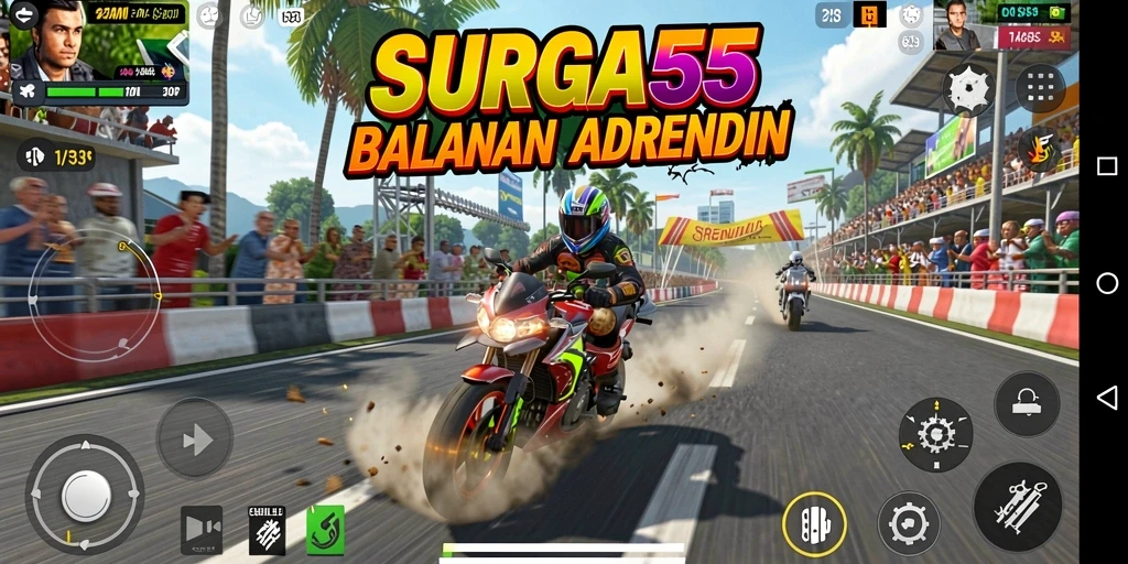 Tampilan menarik dari gameplay balapan motor di SURGA55 dengan aksi penuh adrenalin.