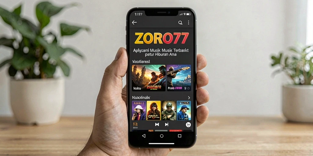 Screenshot utama ZORO77 menunjukkan pengalaman mendengarkan musik yang interaktif.